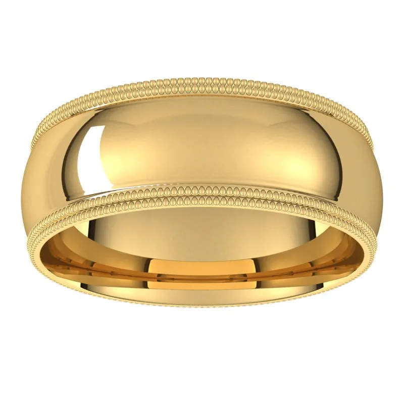 10K Yellow Gold 7 mm double milgrain half round comfort fit Wedding Band