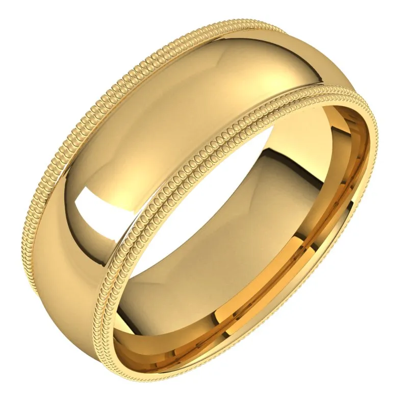10K Yellow Gold 7 mm double milgrain half round comfort fit Wedding Band