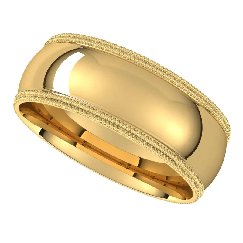 10K Yellow Gold 7 mm double milgrain half round comfort fit Wedding Band