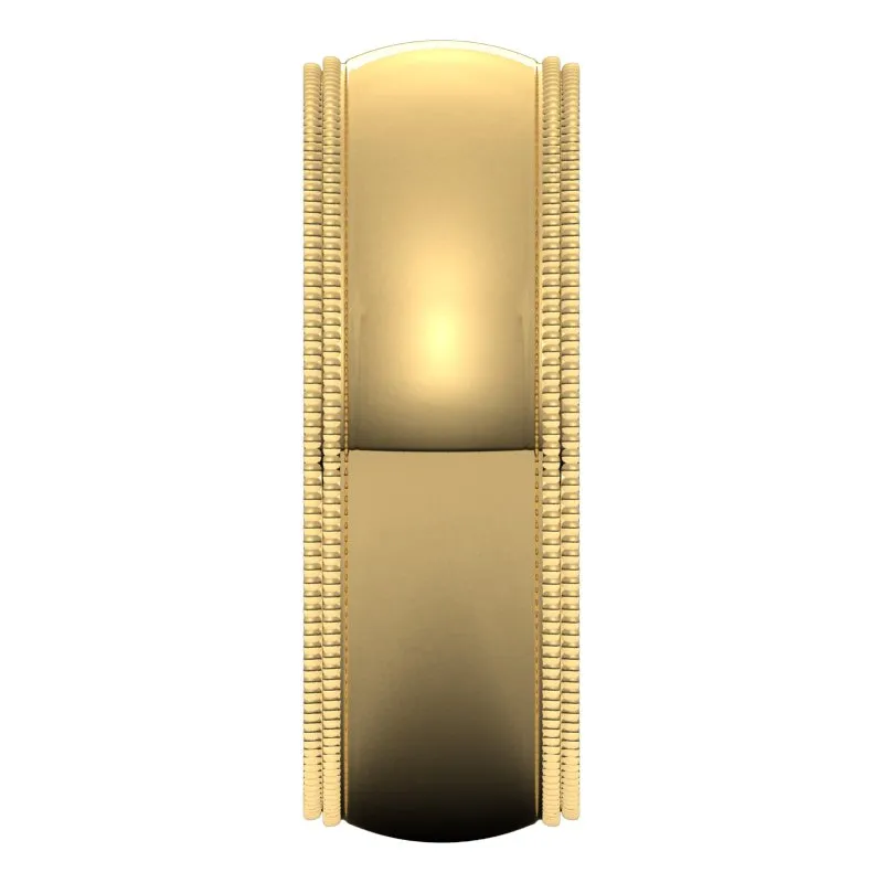 10K Yellow Gold 7 mm double milgrain half round comfort fit Wedding Band
