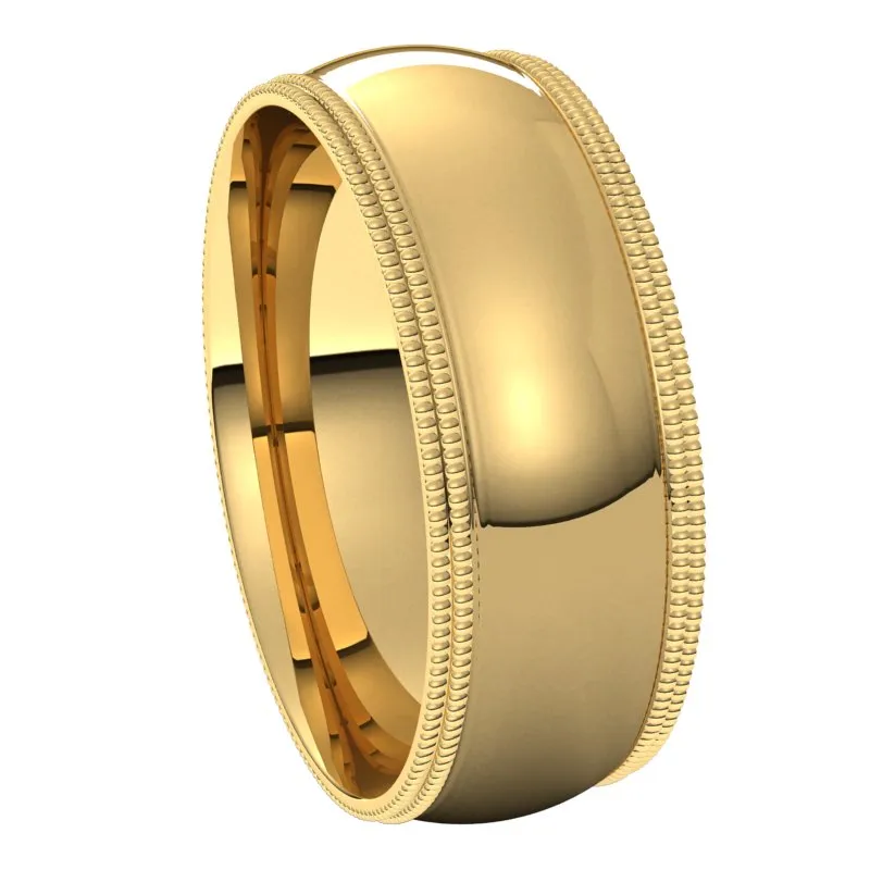10K Yellow Gold 7 mm double milgrain half round comfort fit Wedding Band