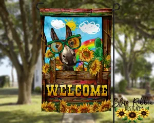 12X18" Single or Double Sided Sunflower Donkey Welcome Garden Flag