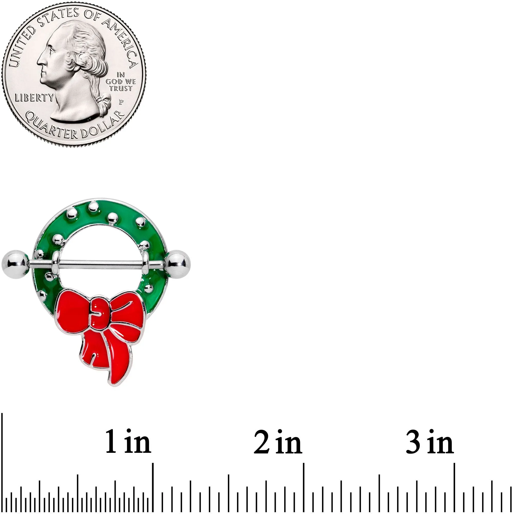 14 Gauge 9/16 Holiday Red Bow Wreath Nipple Shield Set