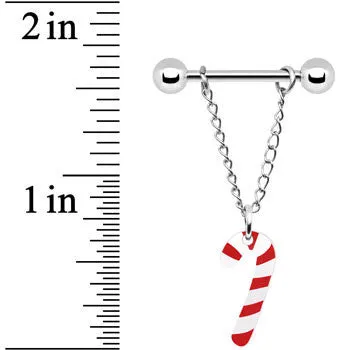 14 Gauge Christmas Candy Cane Chain Dangle Nipple Ring Set