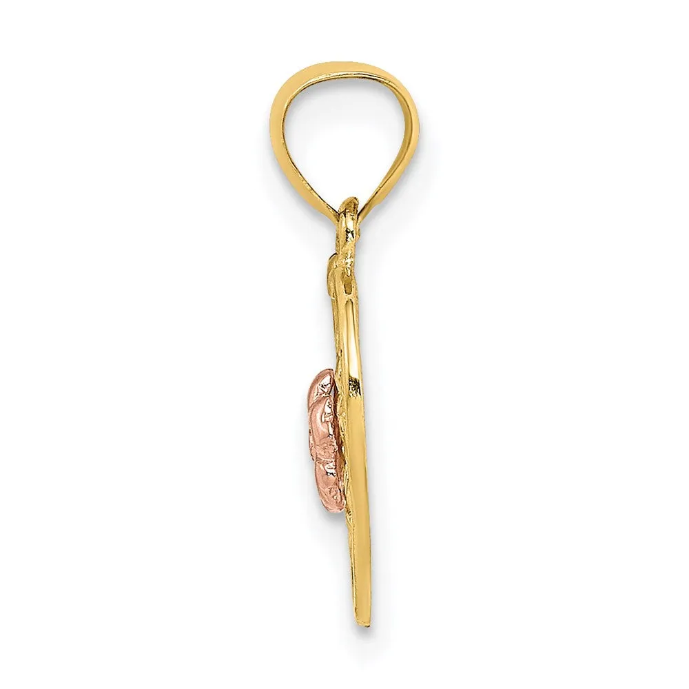 14k Two Tone Flower On Woven Heart Charm