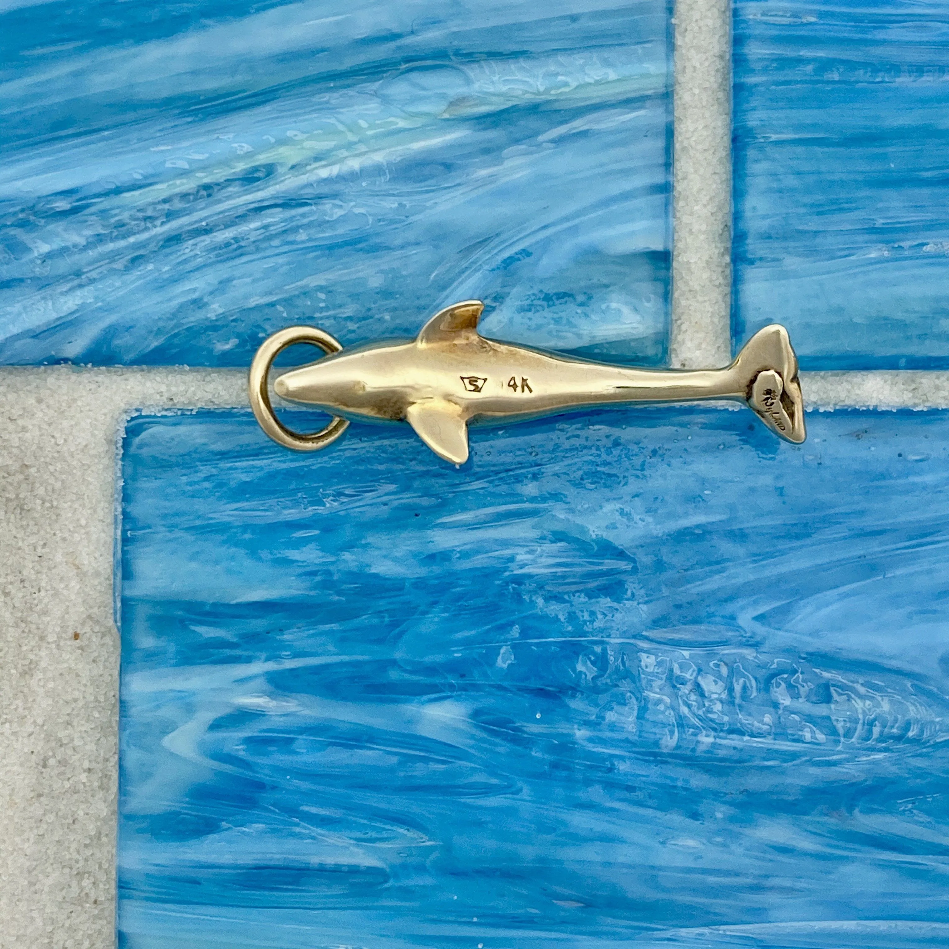 14k Yellow Gold Double Sided Dolphin Pendant