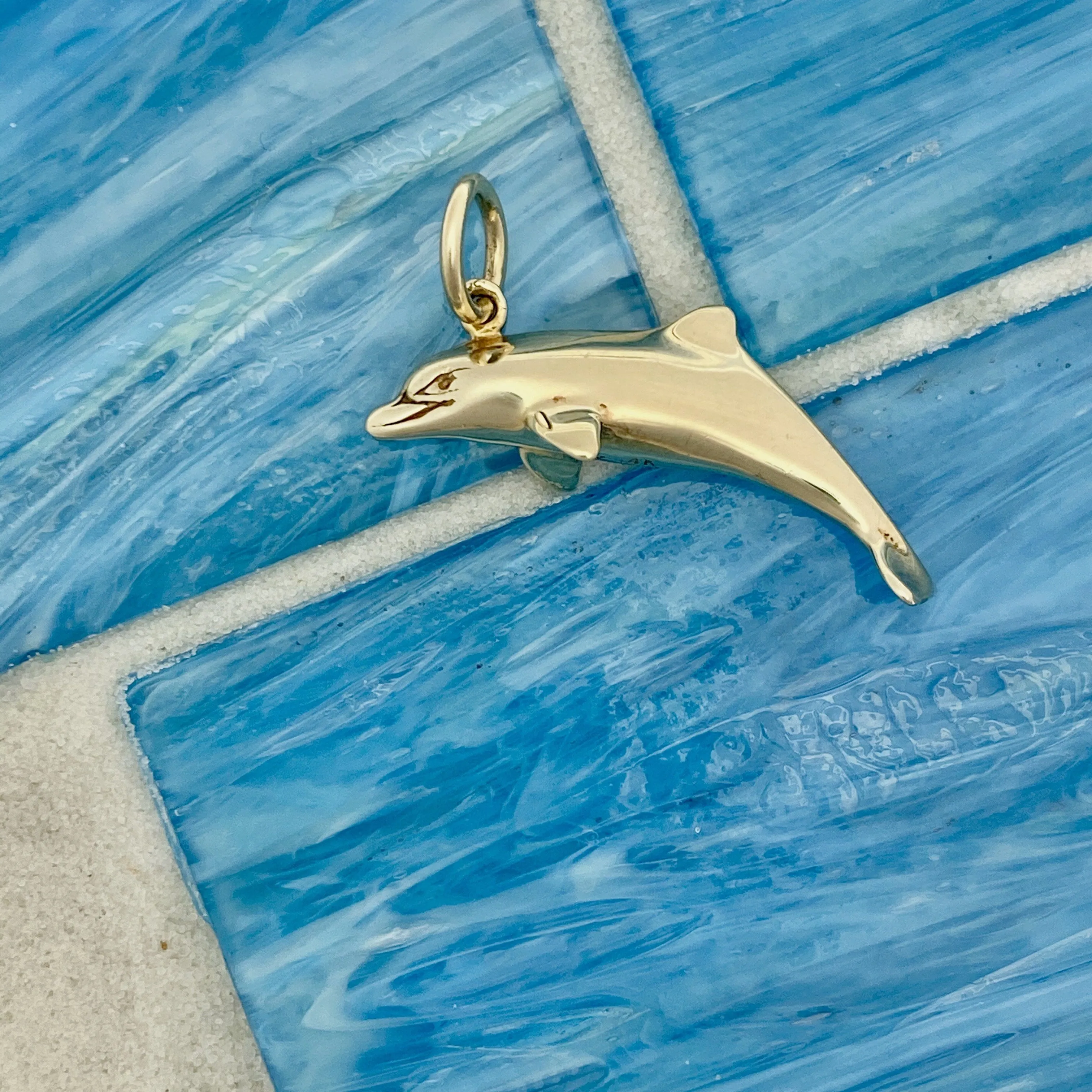 14k Yellow Gold Double Sided Dolphin Pendant