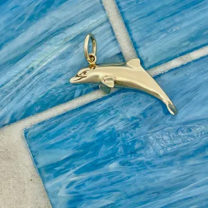 14k Yellow Gold Double Sided Dolphin Pendant