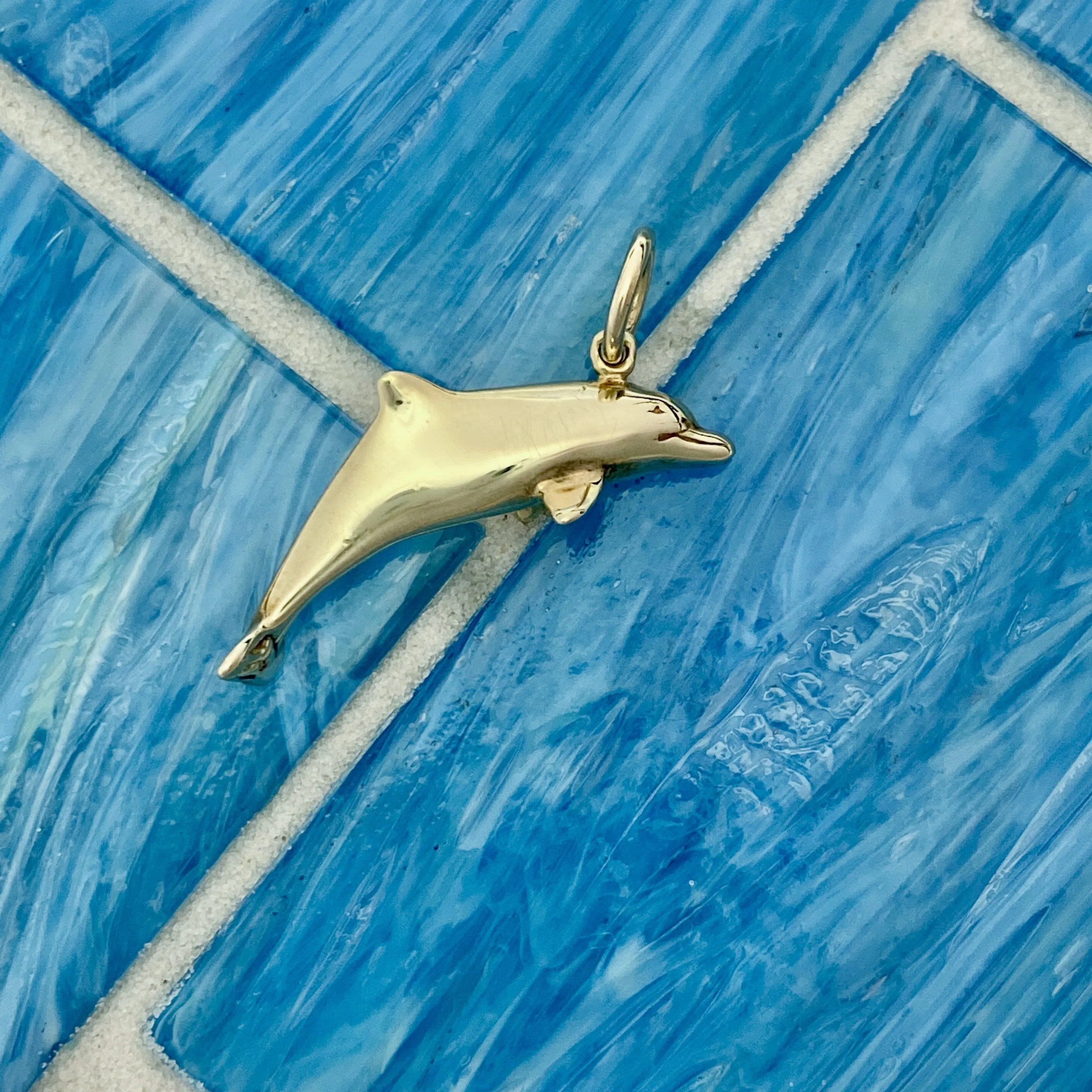 14k Yellow Gold Double Sided Dolphin Pendant