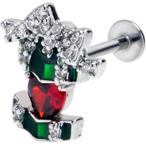 16 Gauge 5/16 Green Red Gem Holiday Abstract Heart Labret Monroe Tragus