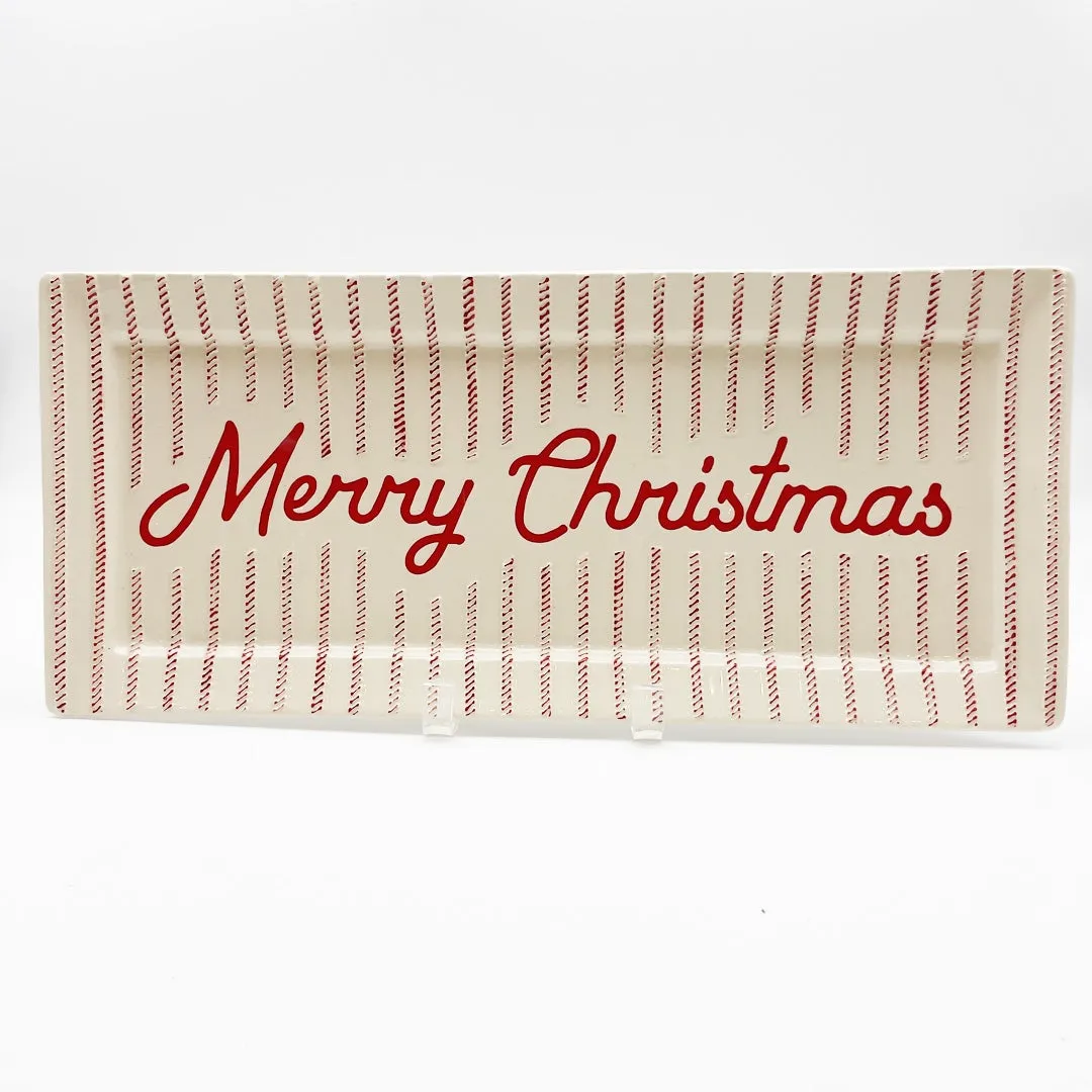 $20.00 min 2 -RED/WHITE TICKING MERRY CHRISTMAS REC PLATTER