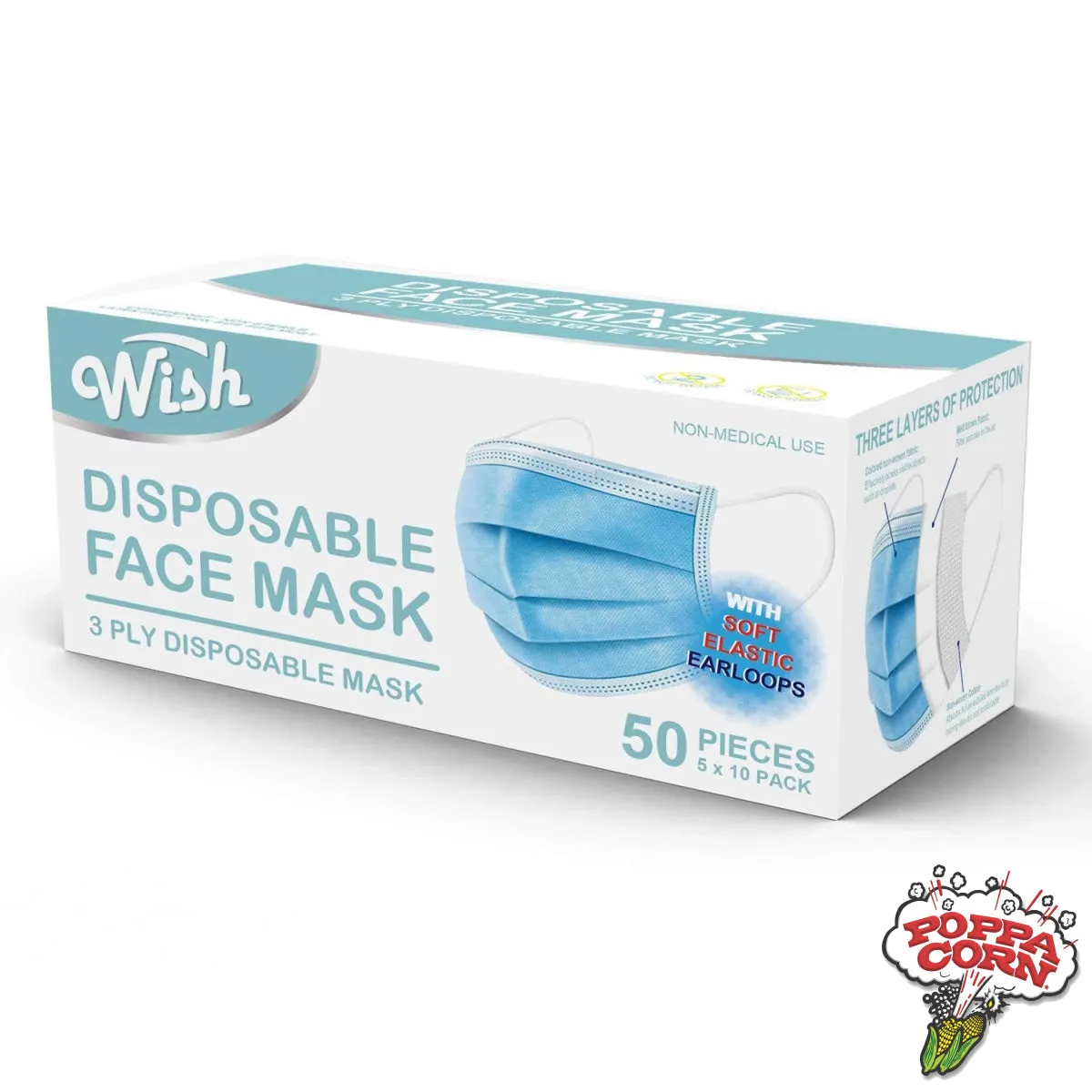 3 Layer Disposable Face Masks - Non Medical - 5 x 10 Pack - 50 Pieces