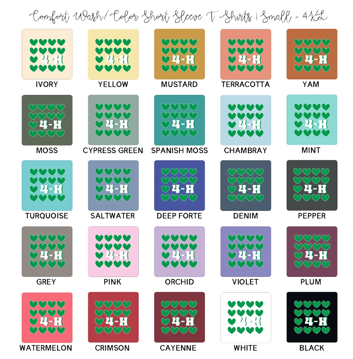 4-H Multiple Hearts ComfortWash/ComfortColor T-Shirt (S-4XL) - Multiple Colors!