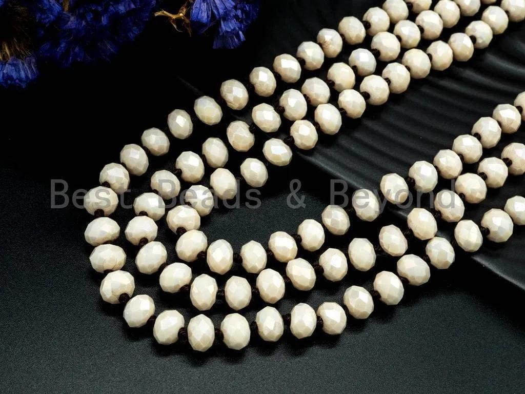 60 inches/36inches Hand-Knotted Beige Crystal Necklace