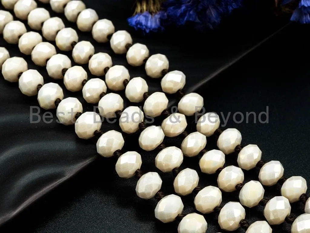 60 inches/36inches Hand-Knotted Beige Crystal Necklace
