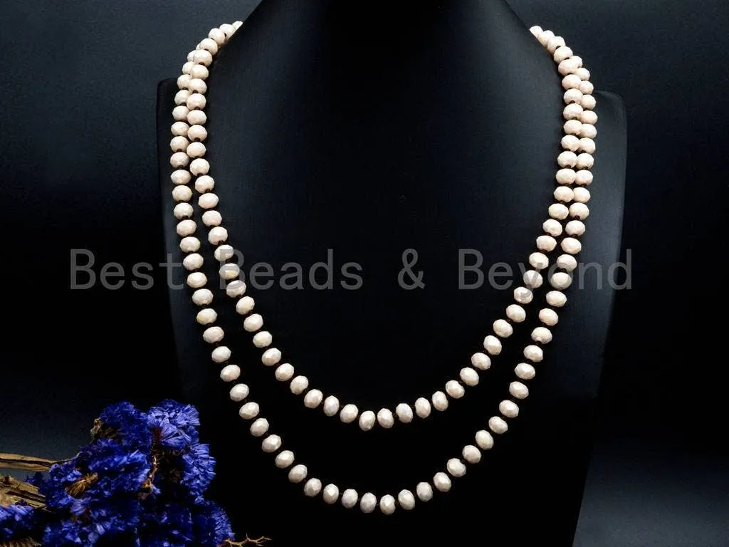 60 inches/36inches Hand-Knotted Beige Crystal Necklace