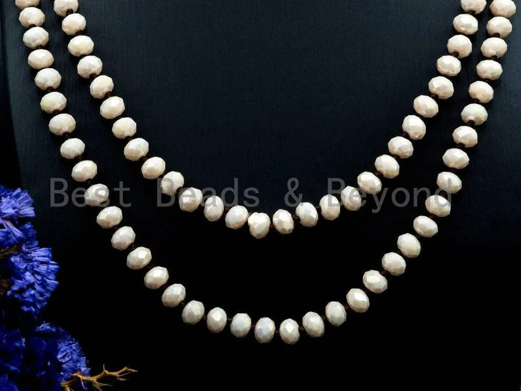 60 inches/36inches Hand-Knotted Beige Crystal Necklace