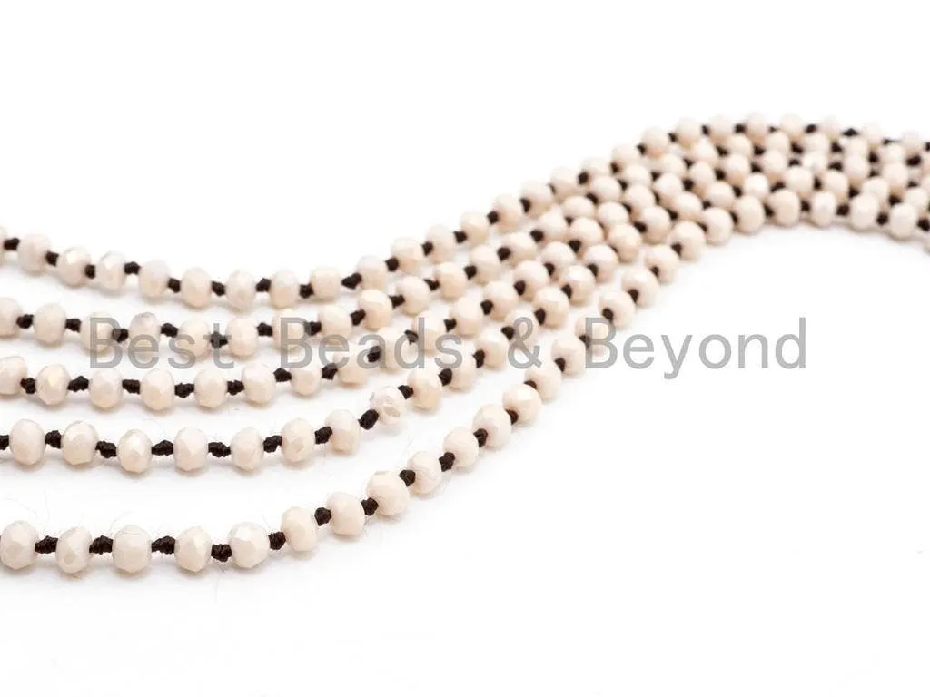 60" Long Hand Knotted Beige Color Crystal Necklace