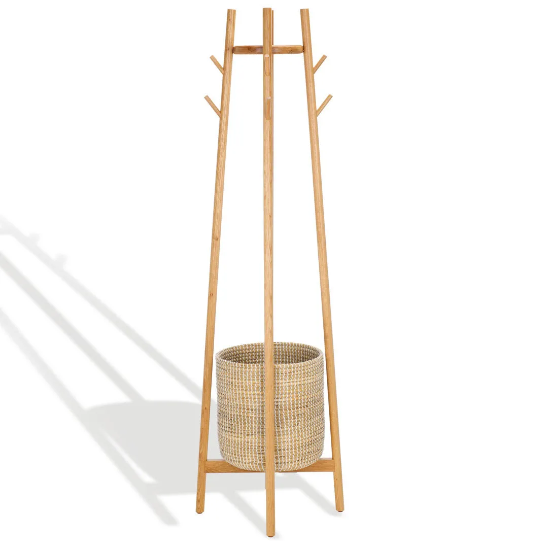 Abellina Solid Wood 8 - Hook Freestanding Coat Rack in Natural Safavieh Couture