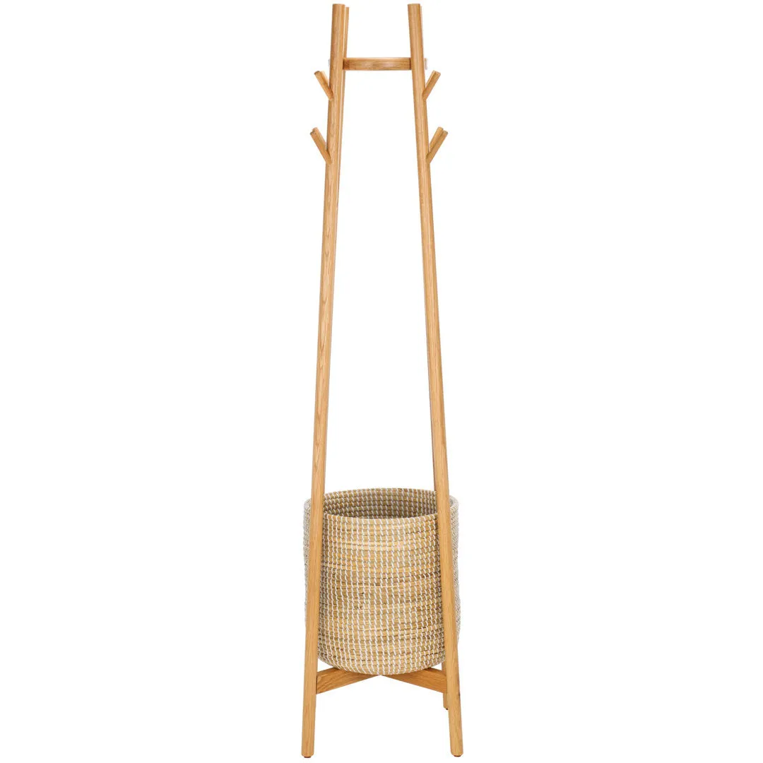Abellina Solid Wood 8 - Hook Freestanding Coat Rack in Natural Safavieh Couture