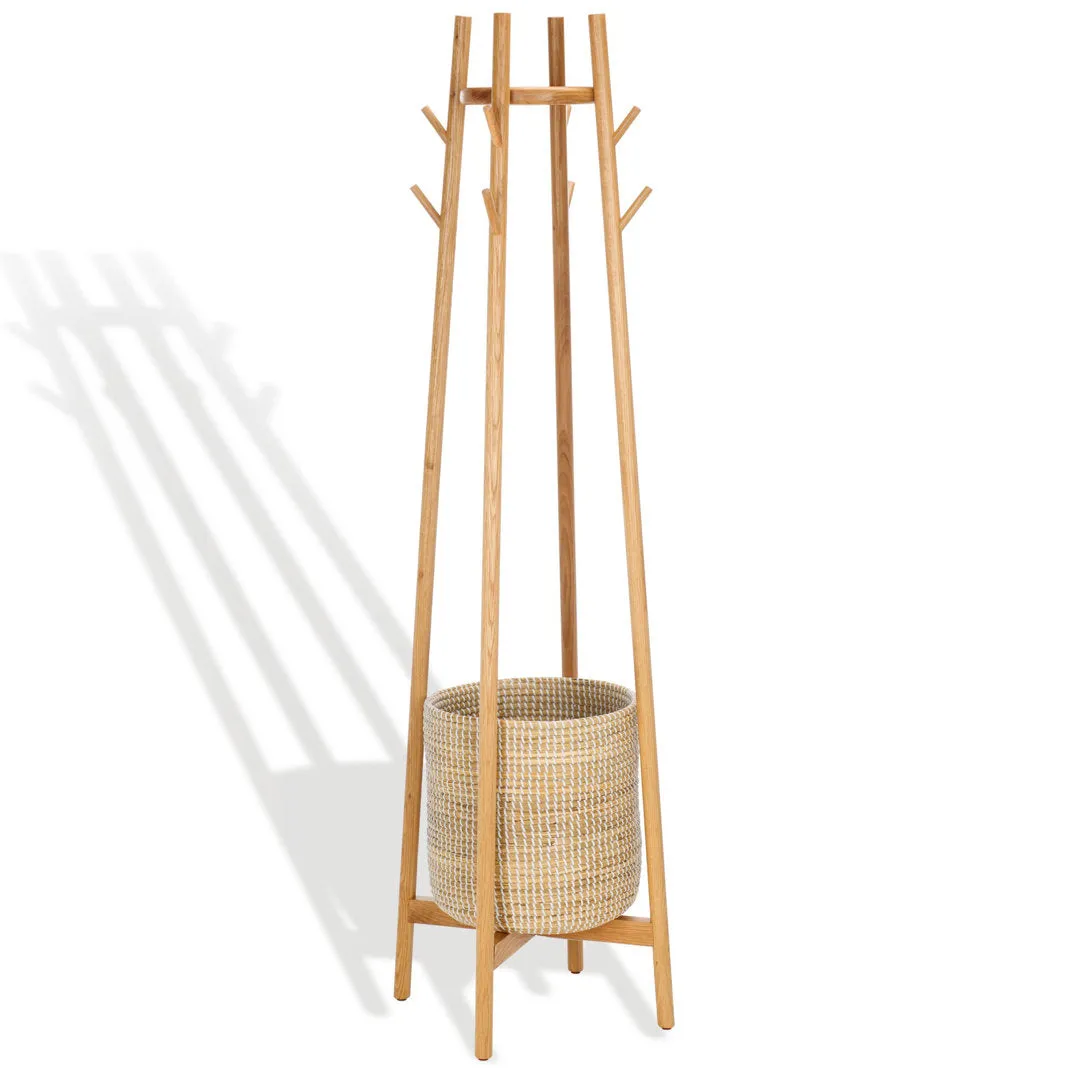 Abellina Solid Wood 8 - Hook Freestanding Coat Rack in Natural Safavieh Couture