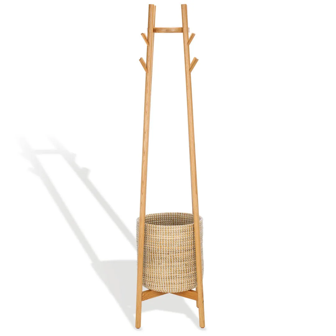 Abellina Solid Wood 8 - Hook Freestanding Coat Rack in Natural Safavieh Couture
