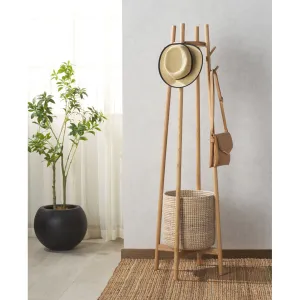 Abellina Solid Wood 8 - Hook Freestanding Coat Rack in Natural Safavieh Couture