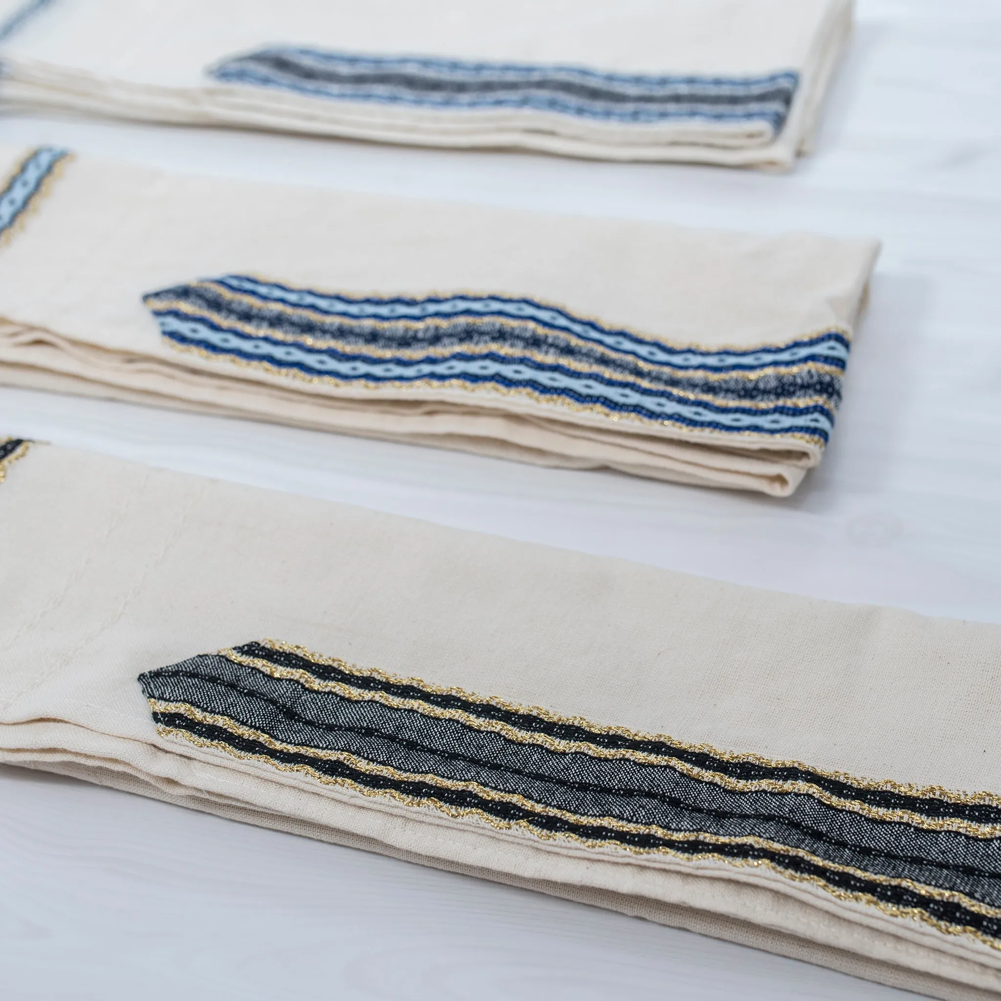 Adam - Cotton Tallit - Black and Gold on Off-White