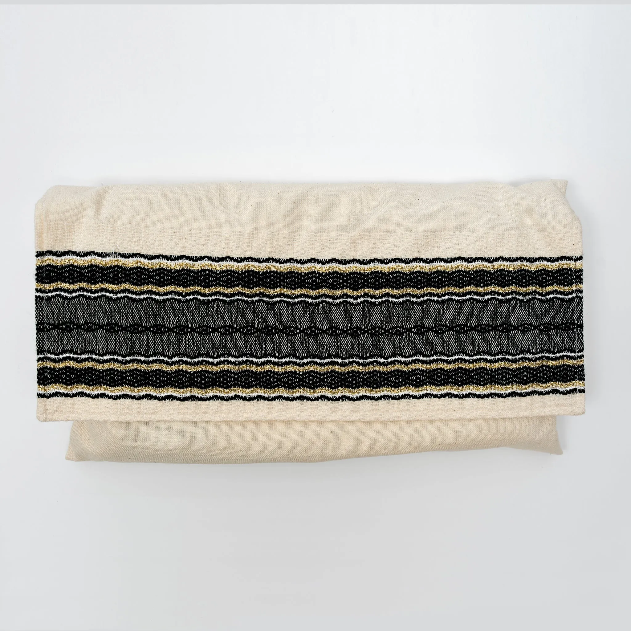 Adam - Cotton Tallit - Black and Gold on Off-White