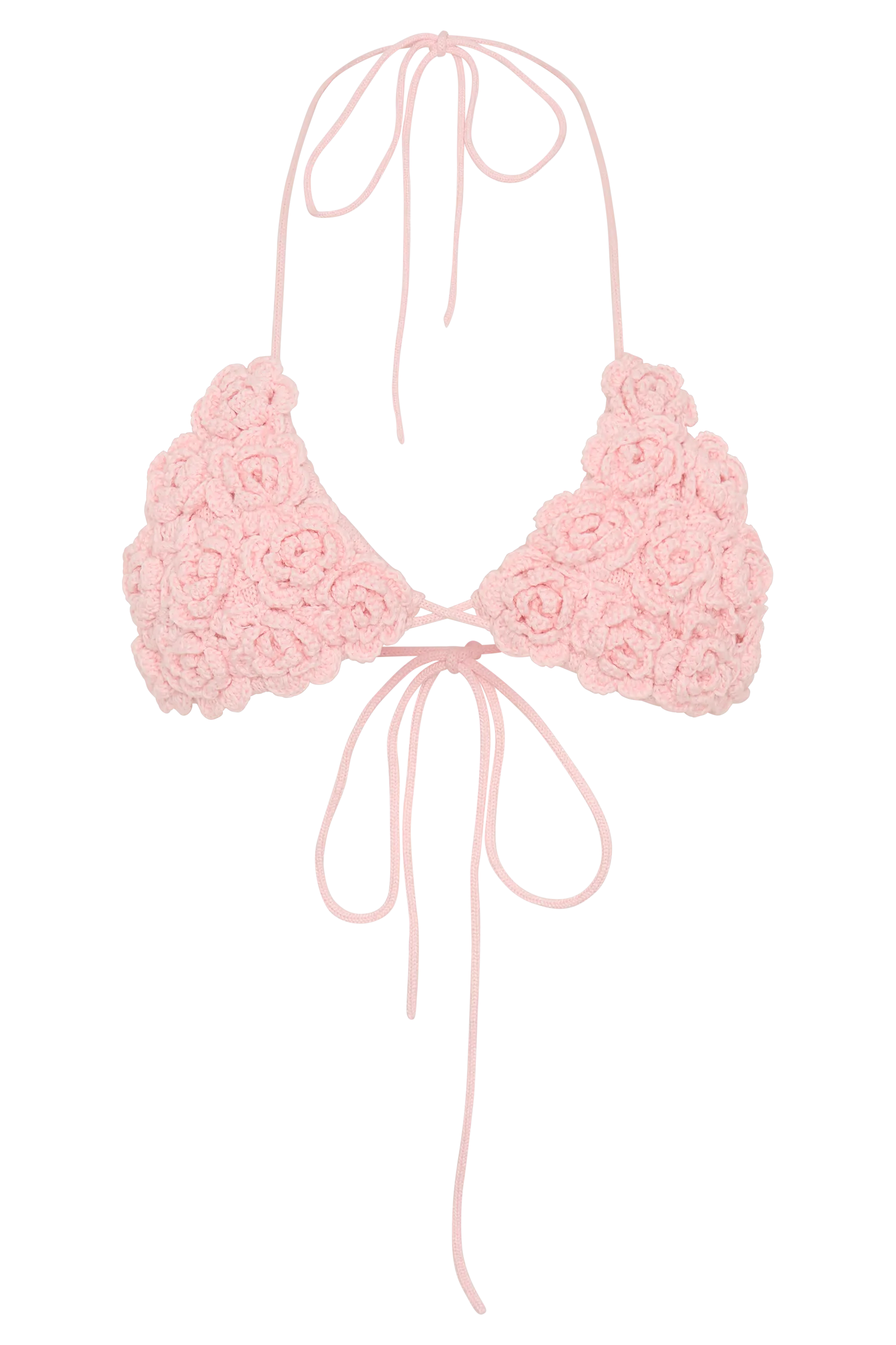 Aesha Floral Crochet Bikini Top - Pale Pink