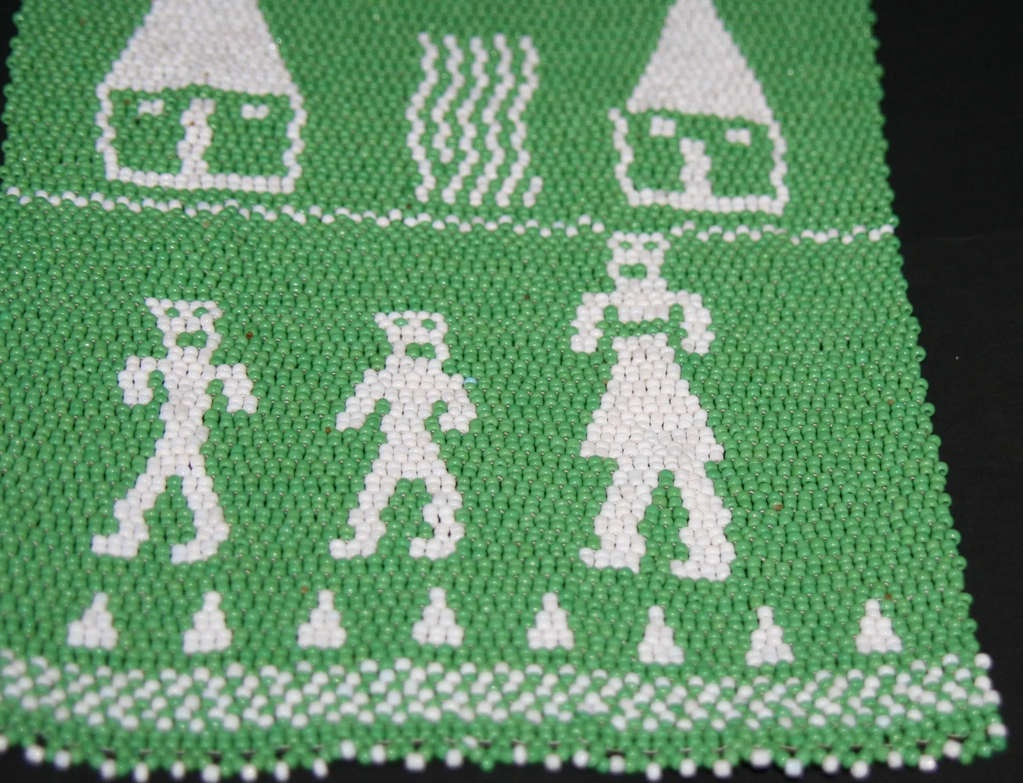 African Beaded Picture Mat Tribal Art  Green White 10" X 8" Handwoven in South Africa