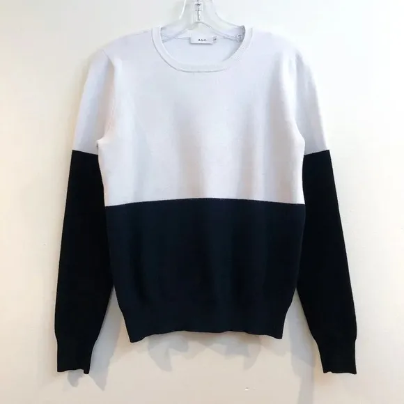 A.L.C. Colorblock Tight Knit Crew Neck Pullover Designer Sweatshirt Sweater XS