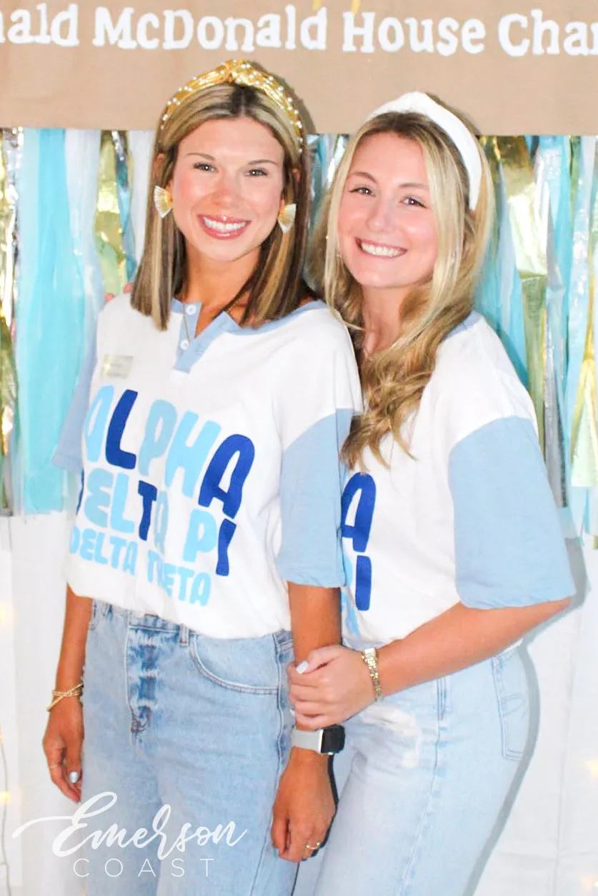 Alpha Delta Pi Blue Recruitment Colorblock Henley