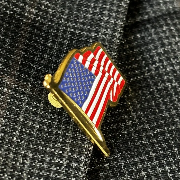 American Flag Lapel Pin, Full Color Enamel, Goldtone Pin