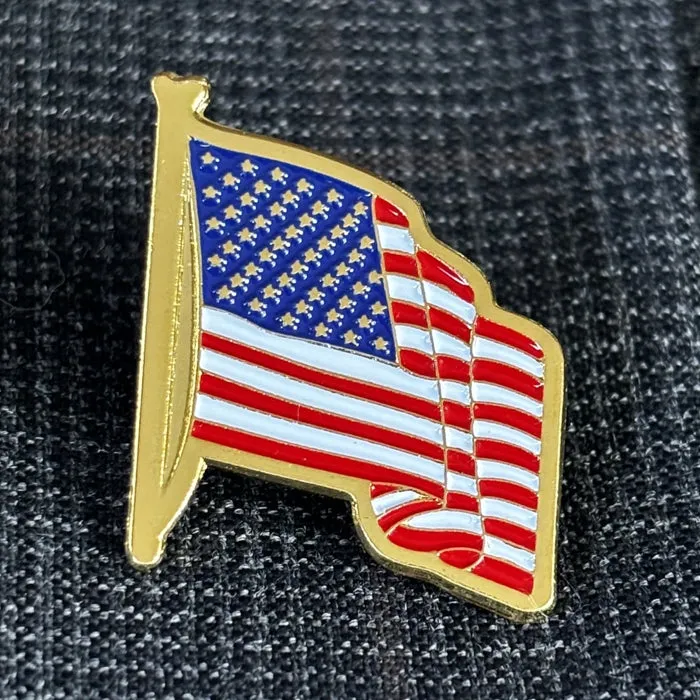 American Flag Lapel Pin, Full Color Enamel, Goldtone Pin