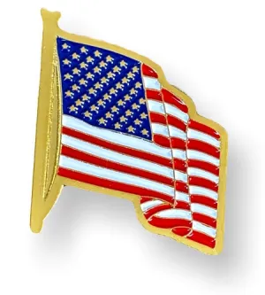 American Flag Lapel Pin, Full Color Enamel, Goldtone Pin