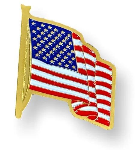 American Flag Lapel Pin, Full Color Enamel, Goldtone Pin