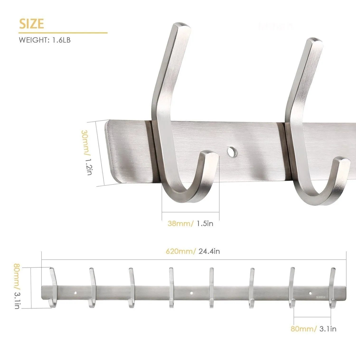amzdeal Coat Hook Rack Wall Mounted Hook Rail Coat Hanger 16 Hooks