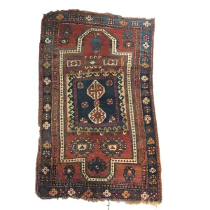 Antique 3' x 5' 19th C. (1870-1880) Caucasian Tribal Prayer Rug