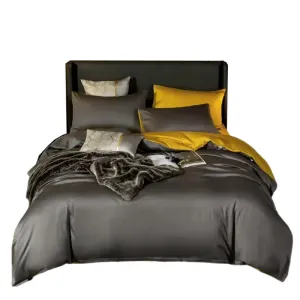 Anyhouz Bed Sheet Deep Grey Yellow Ultra Soft Luxury Egyptian Cotton Bedding Cover Double Size 4 Pcs Bed Set
