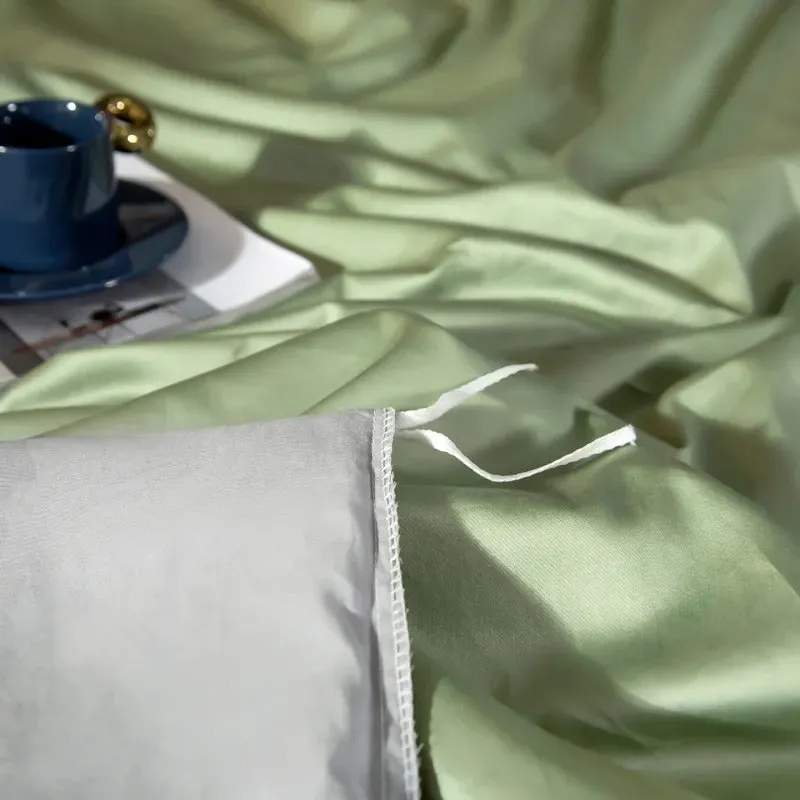 Anyhouz Bed Sheet Green Light Grey Ultra Soft Luxury Egyptian Cotton Bedding Cover Double Size 4 Pcs Bed Set