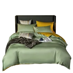 Anyhouz Bed Sheet Green Yellow Ultra Soft Luxury Egyptian Cotton Bedding Cover Double Size 4 Pcs Bed Set
