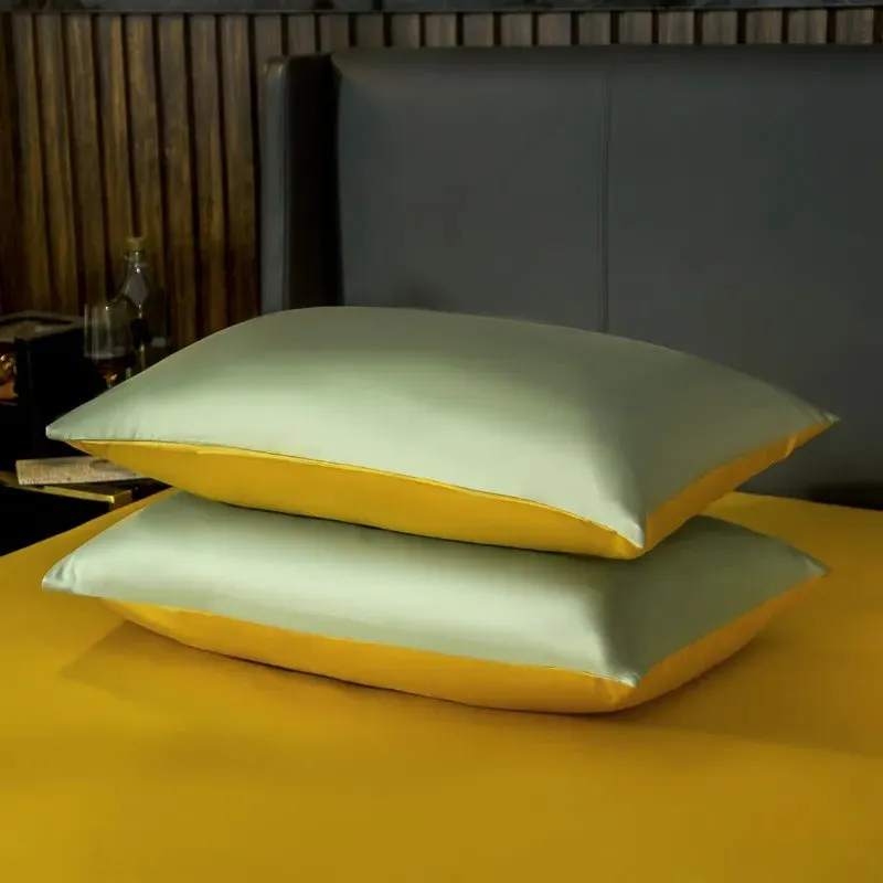 Anyhouz Bed Sheet Green Yellow Ultra Soft Luxury Egyptian Cotton Bedding Cover Double Size 4 Pcs Bed Set