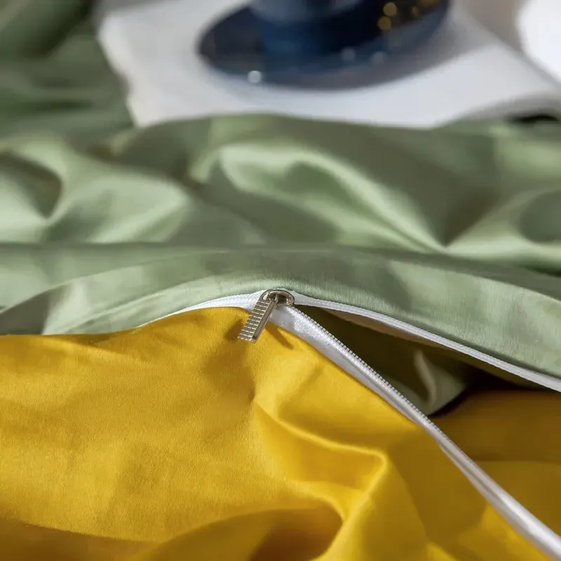 Anyhouz Bed Sheet Green Yellow Ultra Soft Luxury Egyptian Cotton Bedding Cover Double Size 4 Pcs Bed Set
