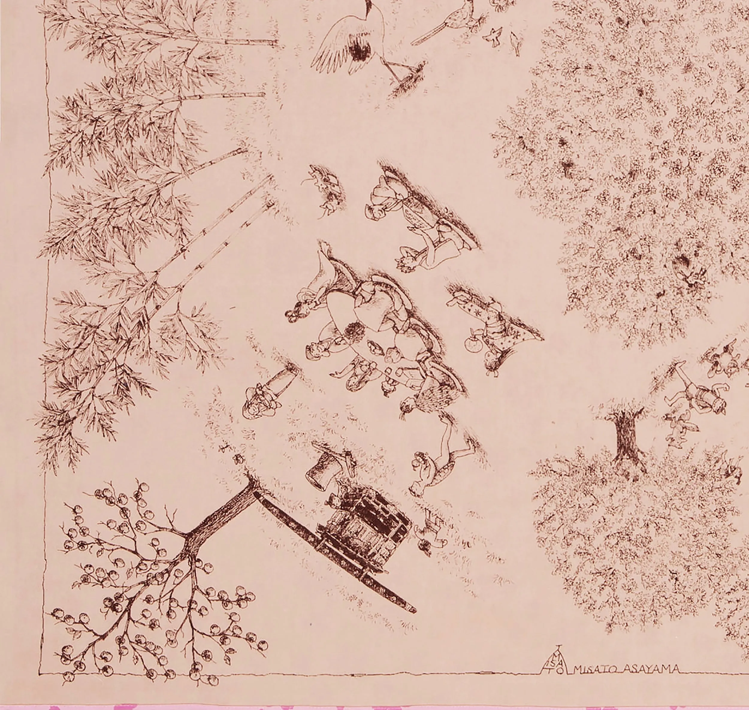 Asayama Misato - (Double-sided furoshiki)  Sakura Chirashi & Nihon no otogibanashi ( Sakura & Japanese fairy tale ) 90 x 90 cm Furoshiki (Japanese Wrapping Cloth)