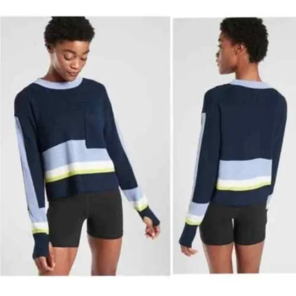 Athleta Sz medium M Colorblock Women's Sweater merino wool blend cropped