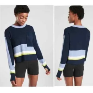 Athleta Sz medium M Colorblock Women's Sweater merino wool blend cropped
