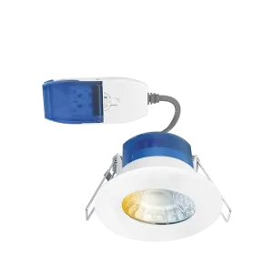 Aurora AU-R6CSFF 220-240V 6W 640lm IP65 Fixed Dimmable 3 Colour Switchable Led Integrated Fire & Acoustic Rated Downlight White Bezel Fast Fix