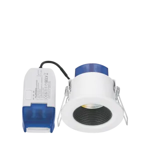 Aurora AU-R6CWSBF 220-240V 6/8W 560lm IP65 Fixed Dimmable 3 Colour & 2 Wattage Switchable Led Integrated Fire & Acoustic Rated Baffle Downlight White Bezel