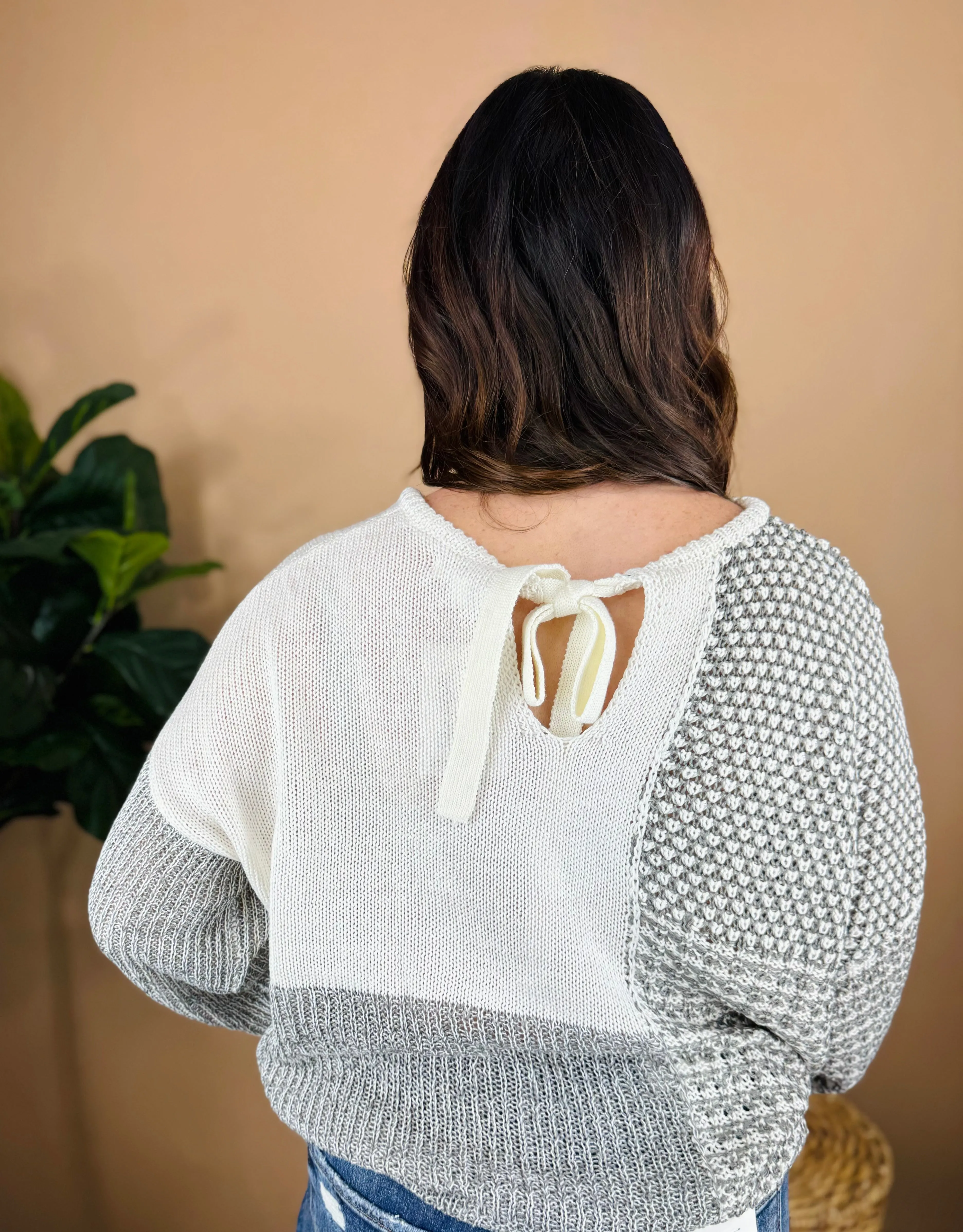 Back Tie Colorblock Knit Sweater